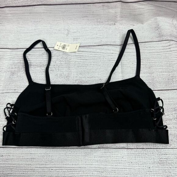 Aerie Black Square Neck Unlined Strappy Lace Up Side Bralette Size Small - Picture 2 of 10
